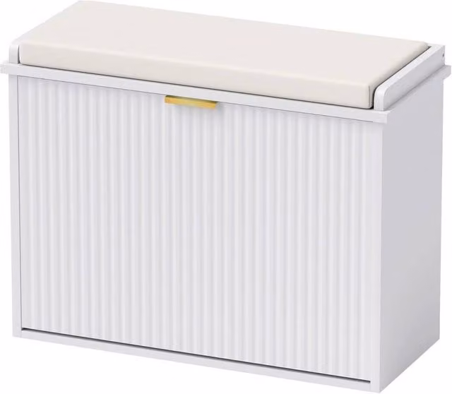 NESTLUNE Shoe Storage Bench with Cushion and Flip-Drawer in White and Gold, W: 62 cm, D: 26 cm, H: 47.5 cm