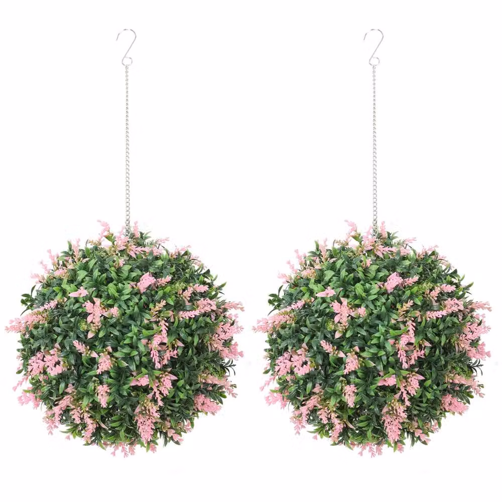 Wyld Haus Rari Set of 2 UV Resistant Pink and Green Round Artificial Hanging Topiary Balls – 2
