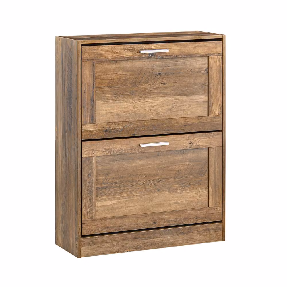 SoBuy Modern Slim Shoe Cabinet in Brown with Tilting Compartments and Internal Shelves – 2