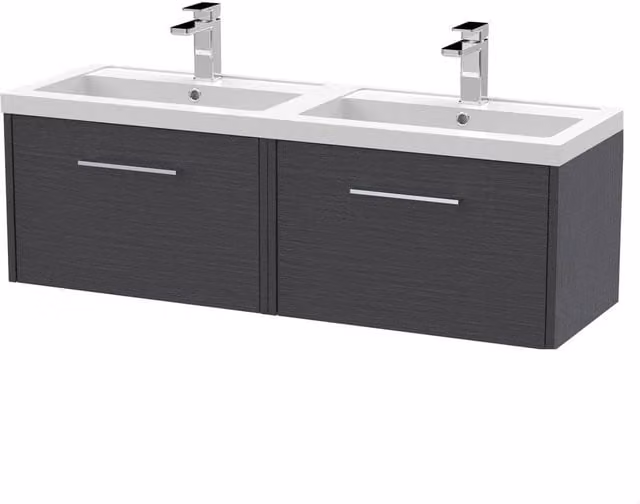 Balterley Winshill 2 Drawer Wall Mounted Unit in Dark Grey Woodgrain, Width: 120 cm