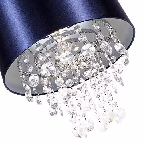 Happy Homewares Modern Round Blue Satin Fabric Pendant Light Shade with Transparent Acrylic Droplets, Diameter: 30 cm – 2