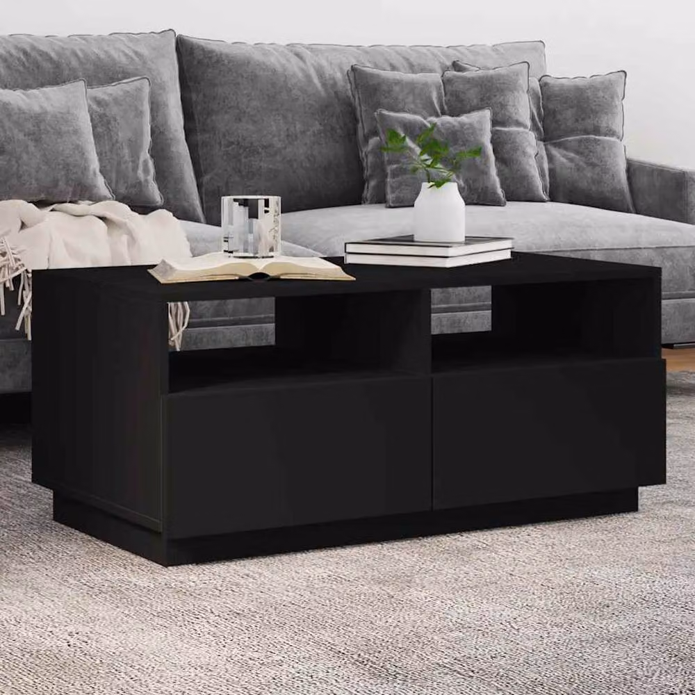 Berkfield Home Modern Black Coffee Table with LED Lights, W/D/H: 90 x 49 x 40 cm – 2