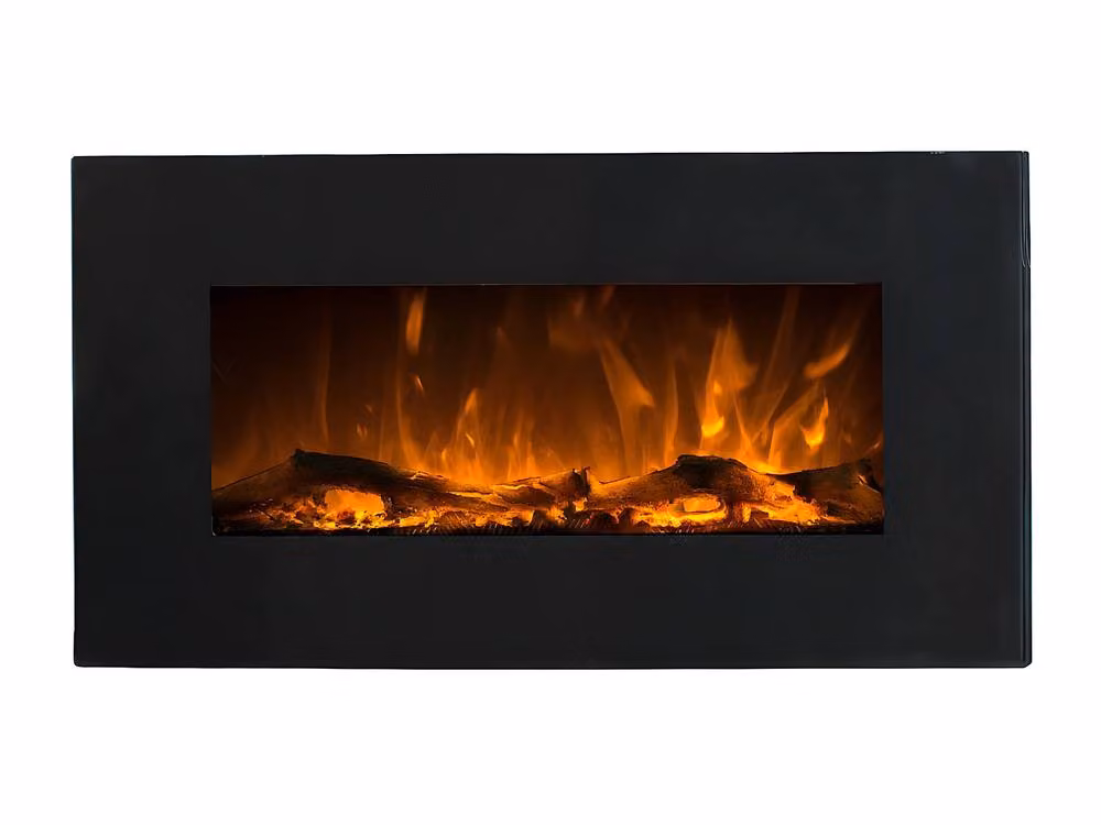 Vente-unique CHANDELA Electric Wall Fireplace, Black, W: 84 cm, D: 14 cm, H: 45 cm – 2