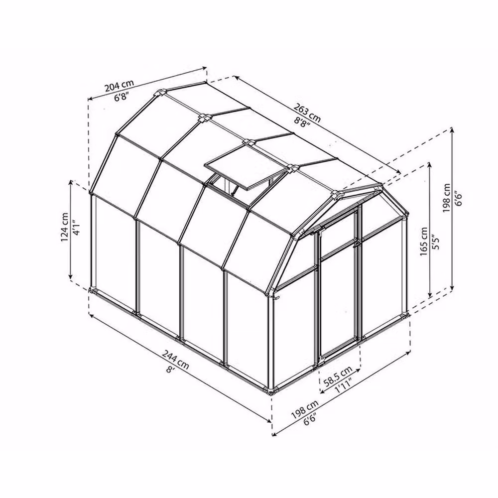 Palram Polycarbonate Greenhouse Grow 6 x 8 in Green, W: 204 cm, H: 198 cm, L: 259 cm – 3