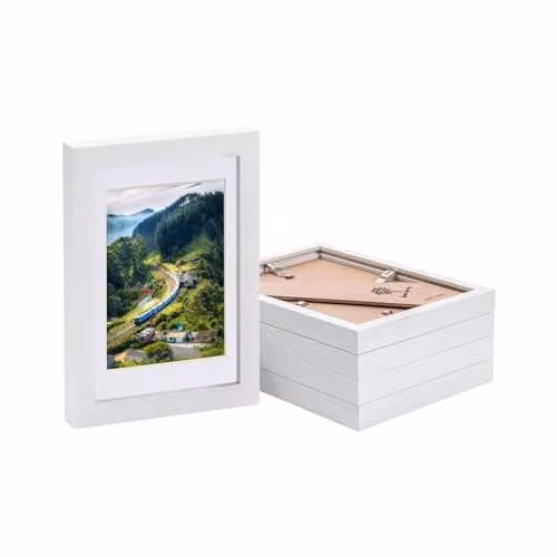 Nicola Spring Pack of 5 White Rectangular Photo Frames with Glass Aperture for Hanging or Display