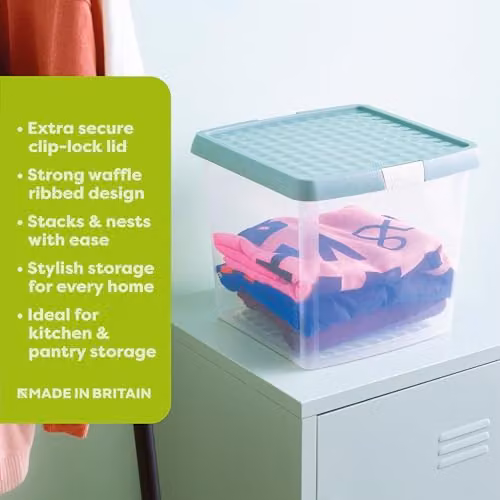 Wham 4 x 14L Square Stackable Plastic Storage Boxes with Lids, Transparent and Green – 2