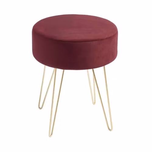 OHS Matte Velvet Round Dressing Table Stool in Dark Berry with Gold Metal Legs, W/D/H: 36 x 36 x 43 cm