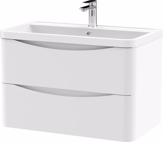 Balterley White Wall Hung 2 Drawer Bathroom Vanity with Polymarble Basin, W: 80 cm, D: 54 cm