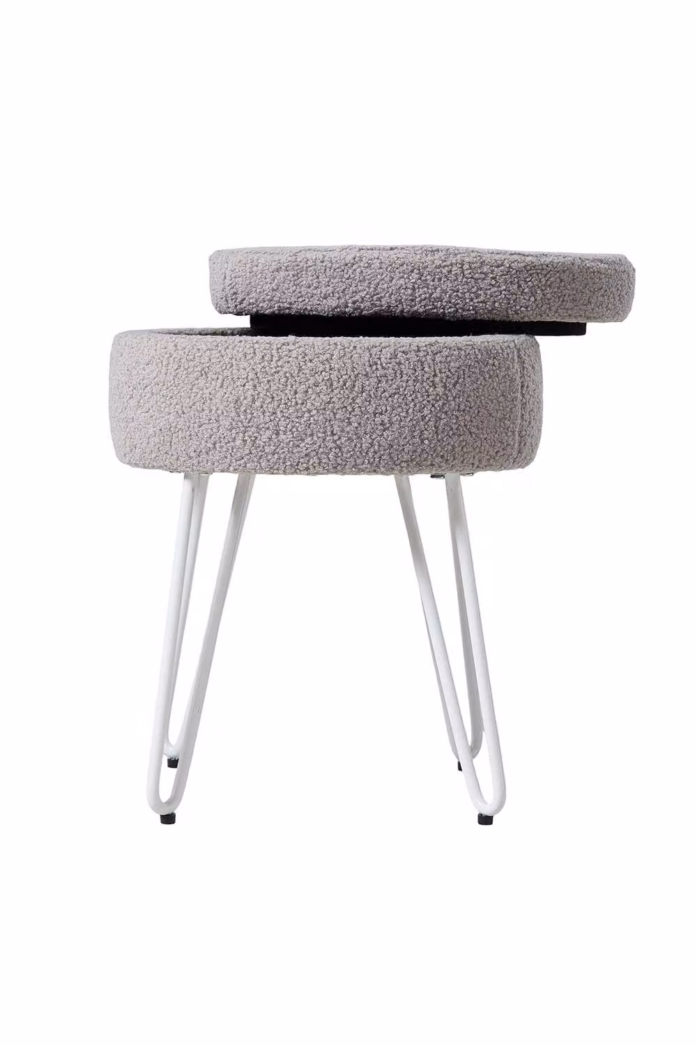 Living and Home Grey Bouclé Teddy Fleece Upholstered Cylindrical Storage Stool – 2