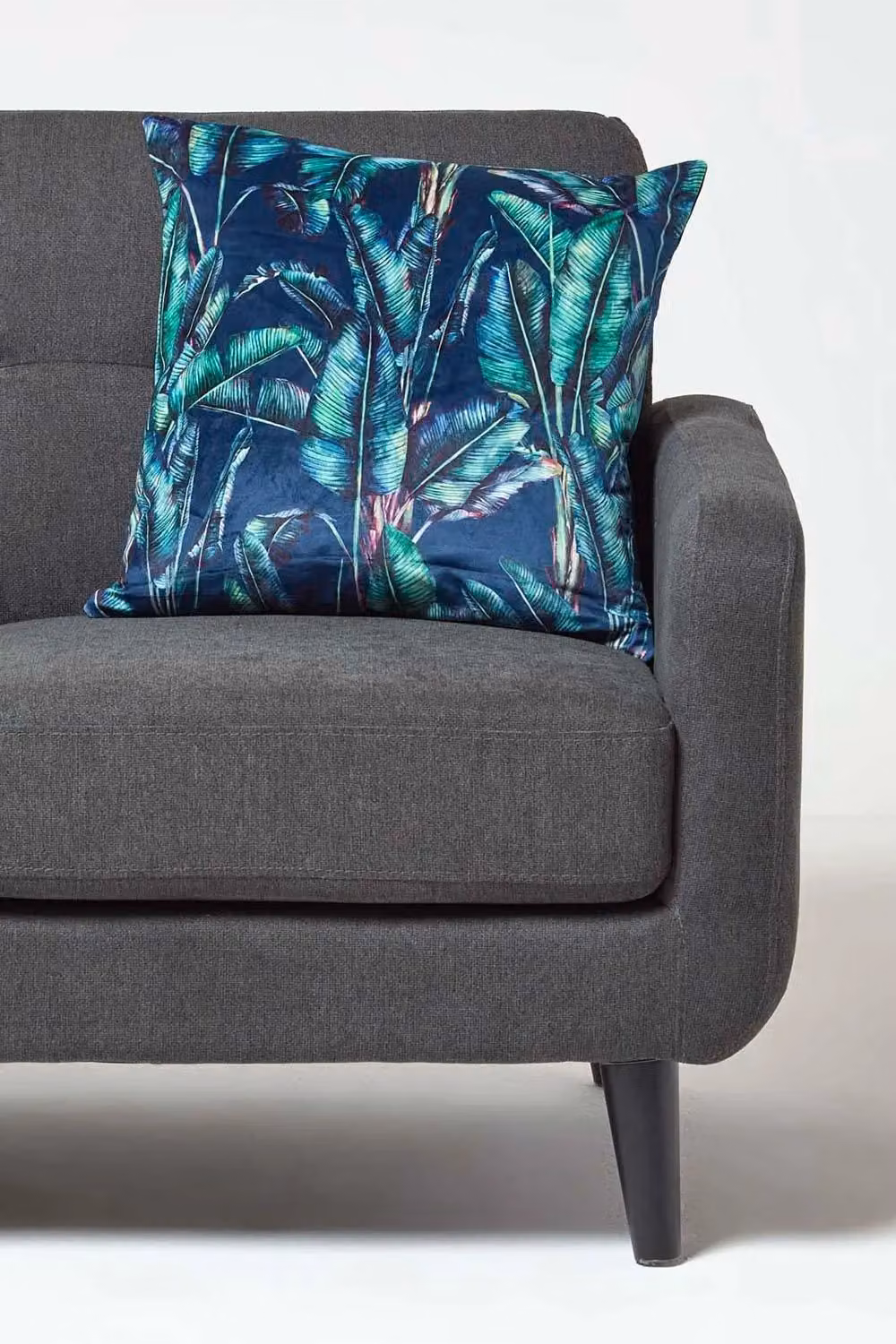 Homescapes Reversible Velvet Tropical Banana Leaf Cushion in Navy, Green and Petrol, W/D/H: 46 x 46 x 46 cm – 2