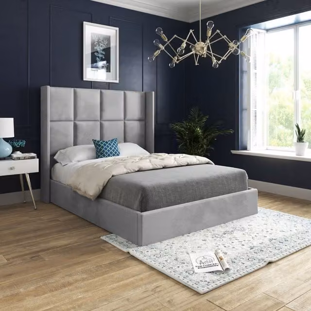 KDMD Quanta Super King Upholstered Velvet Bed Frame in Grey – 1