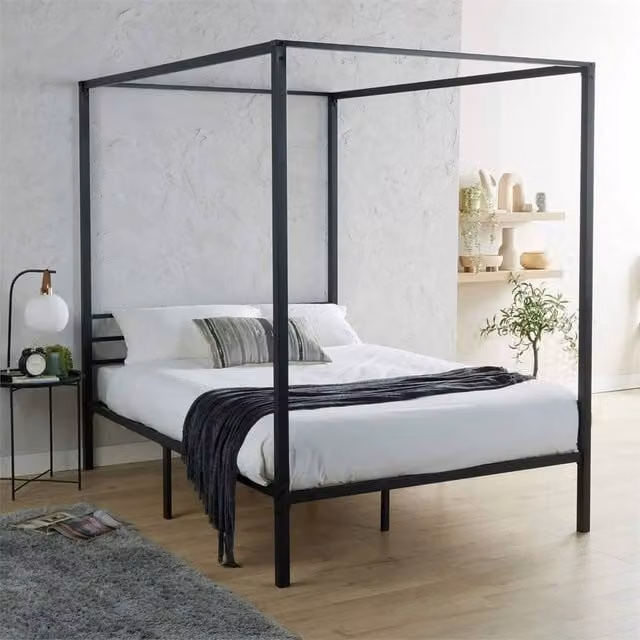 Nordara Double Metal Canopy Bed with Black 4 Poster Frame