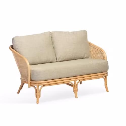 Desser Natural Rattan Royal 2-Seater Sofa with Sage Green Cushions