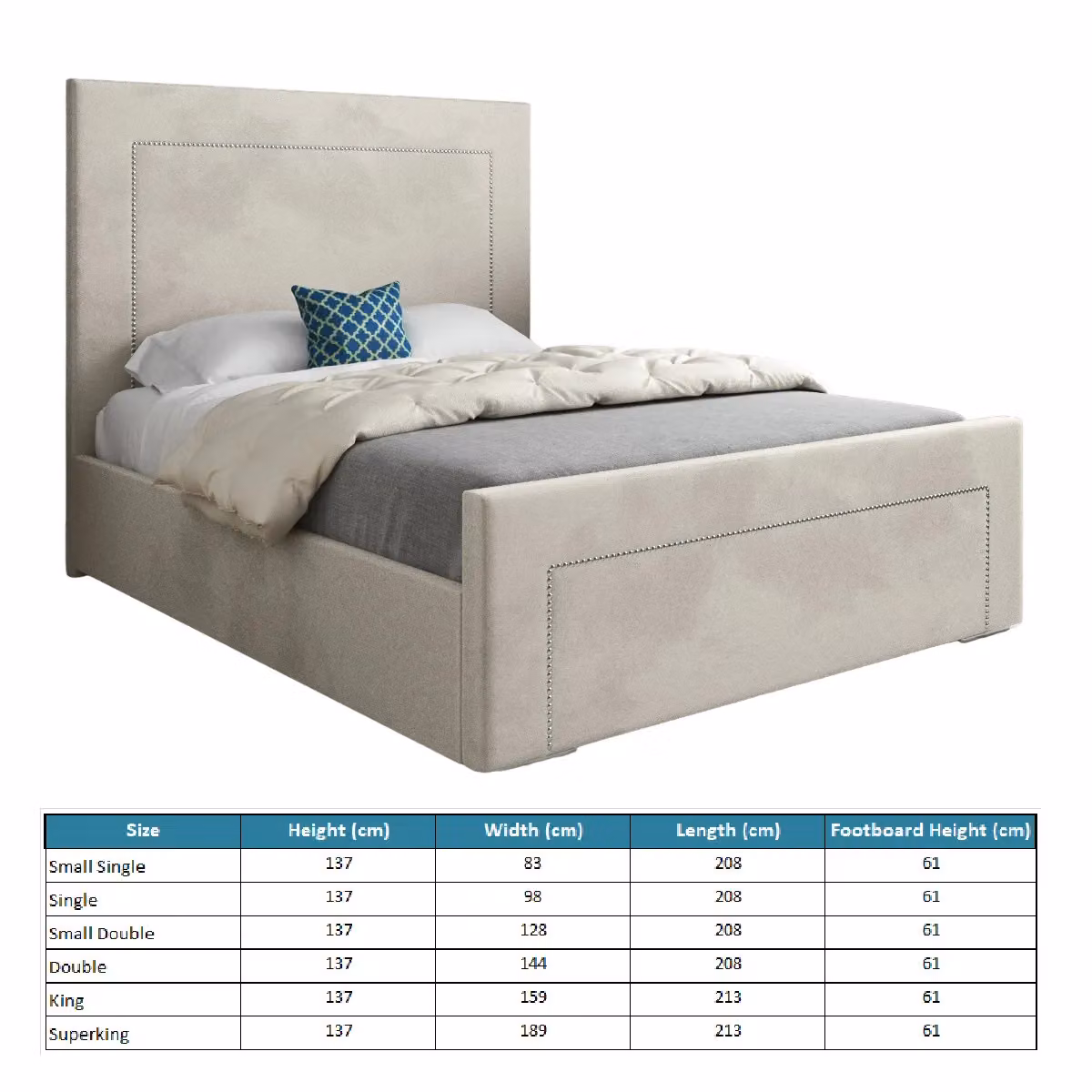 Casani Lucca Upholstered Velvet Bed Frame in Beige, W/D/H: 137 x 120 x 200 cm – 4