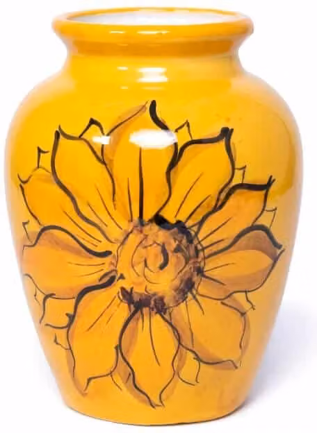 Verano Spanish Ceramics Sunflower Hand Painted Yellow and White Ceramic Floral Vase, Height: 28 cm