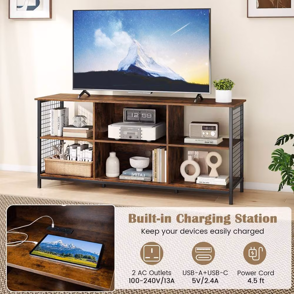 Costway 3-tier Industrial TV Stand for up to 65 inch TVs in Brown – 4