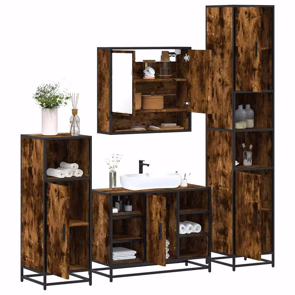 Berkfield Home 4-Piece Industrial Bathroom Furniture Set in Smoked Oak Brown – 2