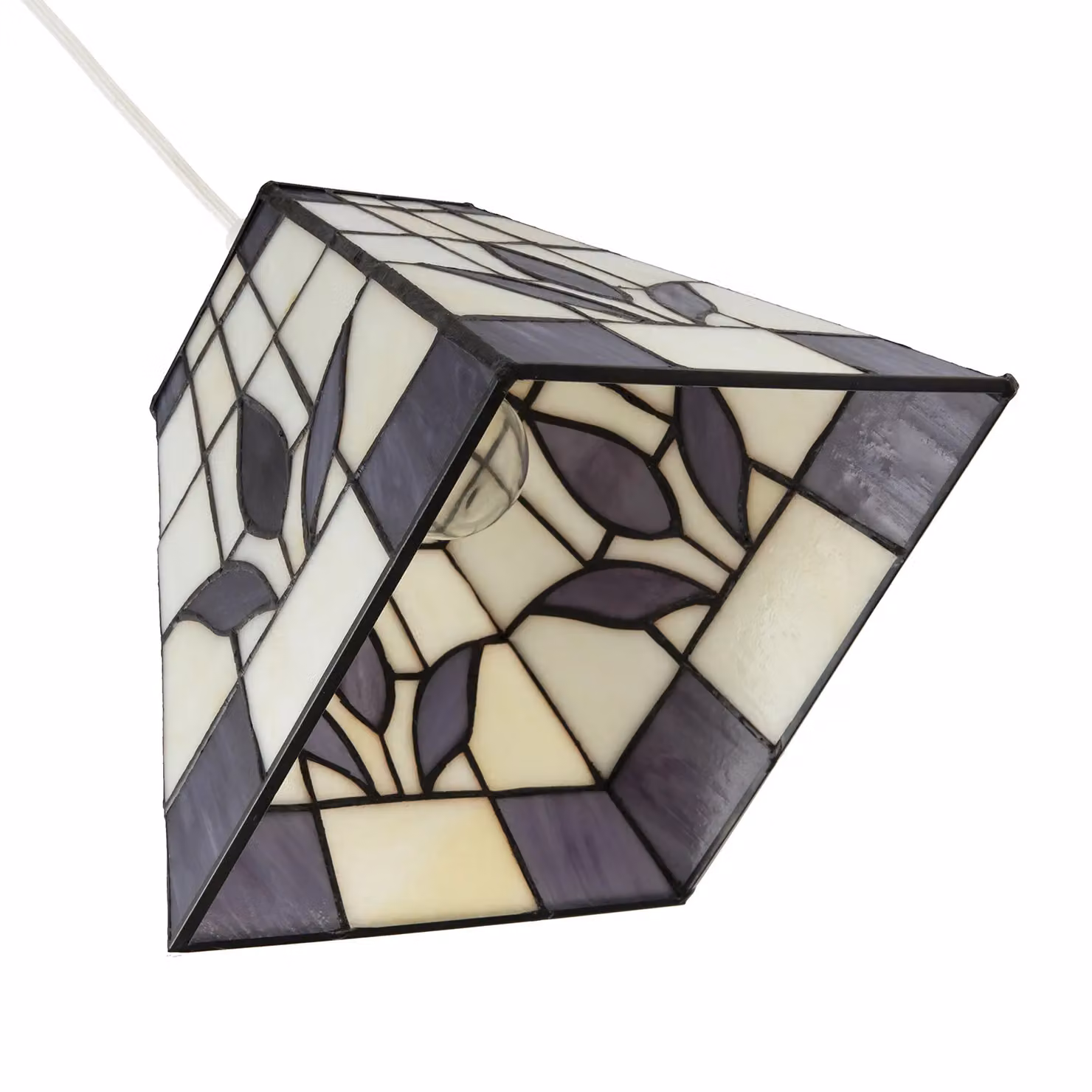 Happy Homewares Traditional Stained Glass Tiffany Square Pendant Lighting Shade in Purple and Multicolour – 2