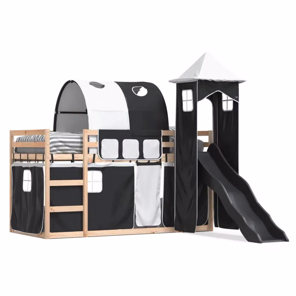Berkfield Home Solid Wood Childrens Bunk Bed with Slide in White and Black, W/D/H: 80 x 200 cm – 2