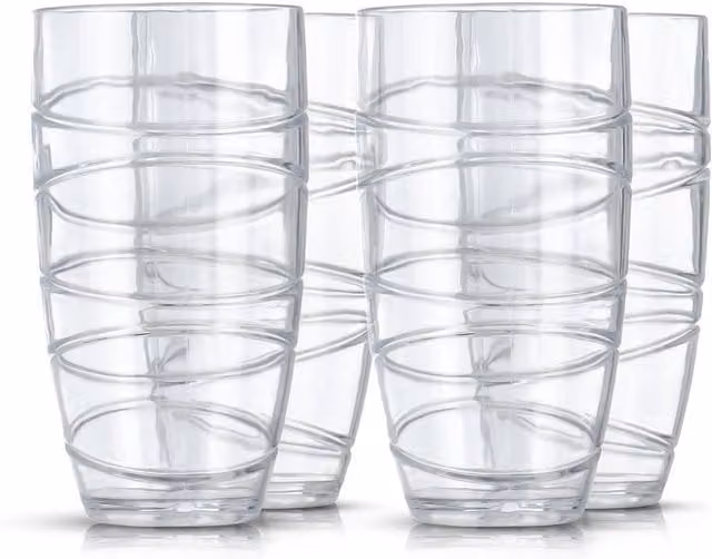 LIVIVO Set of 4 Geometric Swirl Plastic Tumblers in Transparent and White
