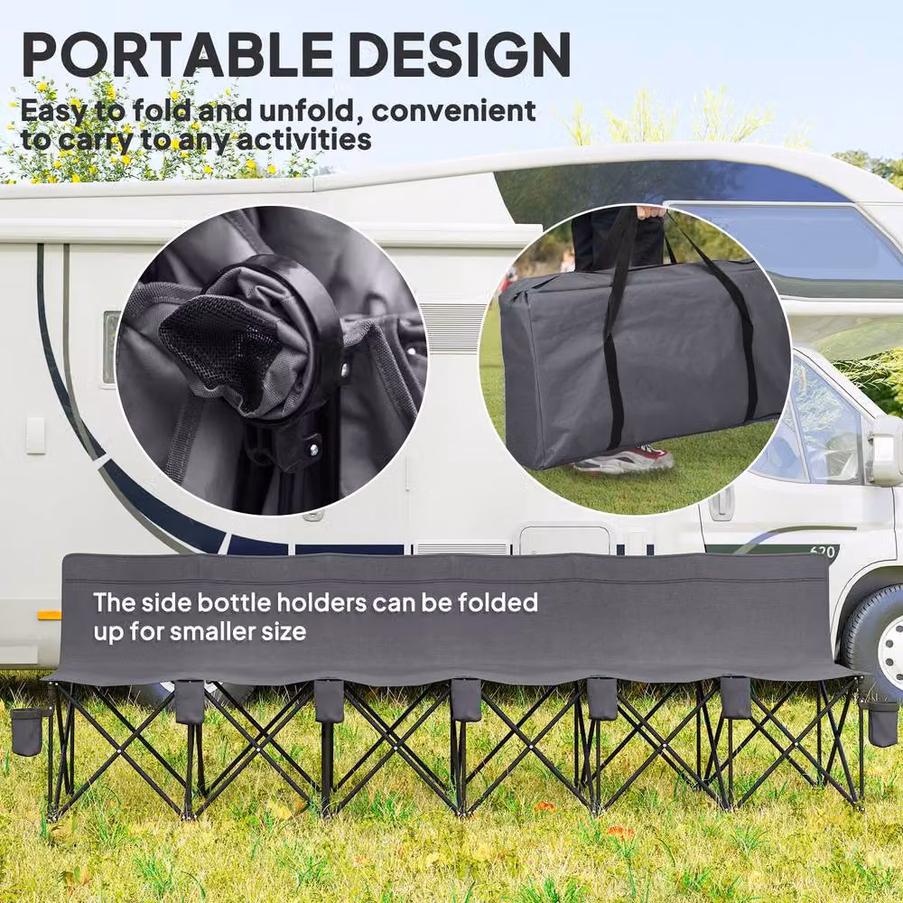STILVORA 6 Seater Folding Camping Bench with Cup Holders in Grey – 4