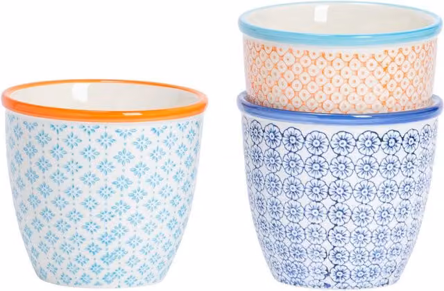 Nicola Spring Multicolour Floral Hand Printed Ceramic Tabletop Plant Pot, Diameter: 13.8 cm