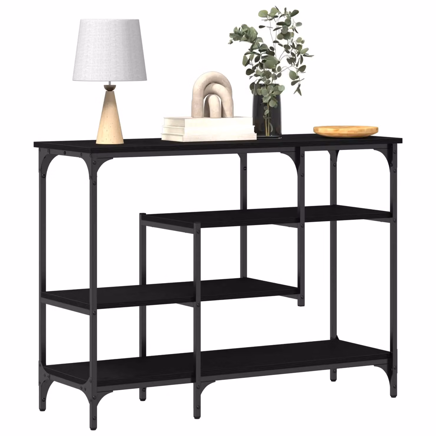 Berkfield Home Black Oak Console Table with Steel Frame, W/D/H: 100 x 35 x 75 cm – 3