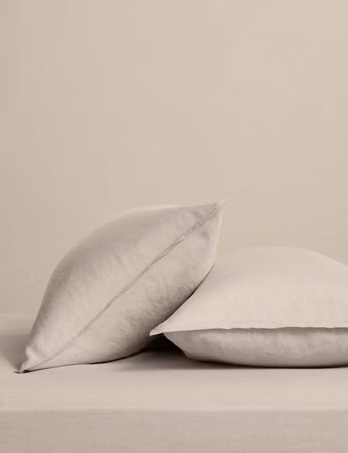 M&S 2 Pack Plain Beige Breathable Pure Linen Standard Pillowcases