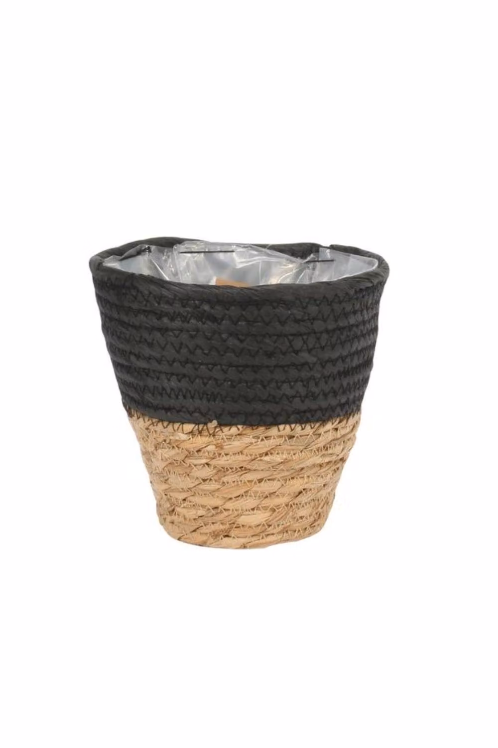 KDMD Two Tone Seagrass and Black Paper Open Weave Round Baskets, 2 Pack, Diameter: 19 cm – 2