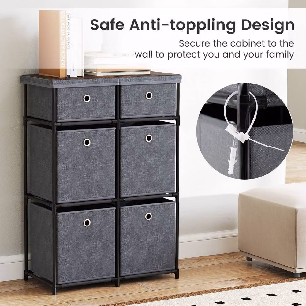 Costway 6-Drawer Metal Frame Chest of Drawers Storage Organiser Unit in Grey – 4