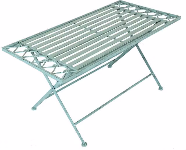 Charles Bentley Rustic Wrought Iron Decorative Foldable Coffee Table in Matt Green