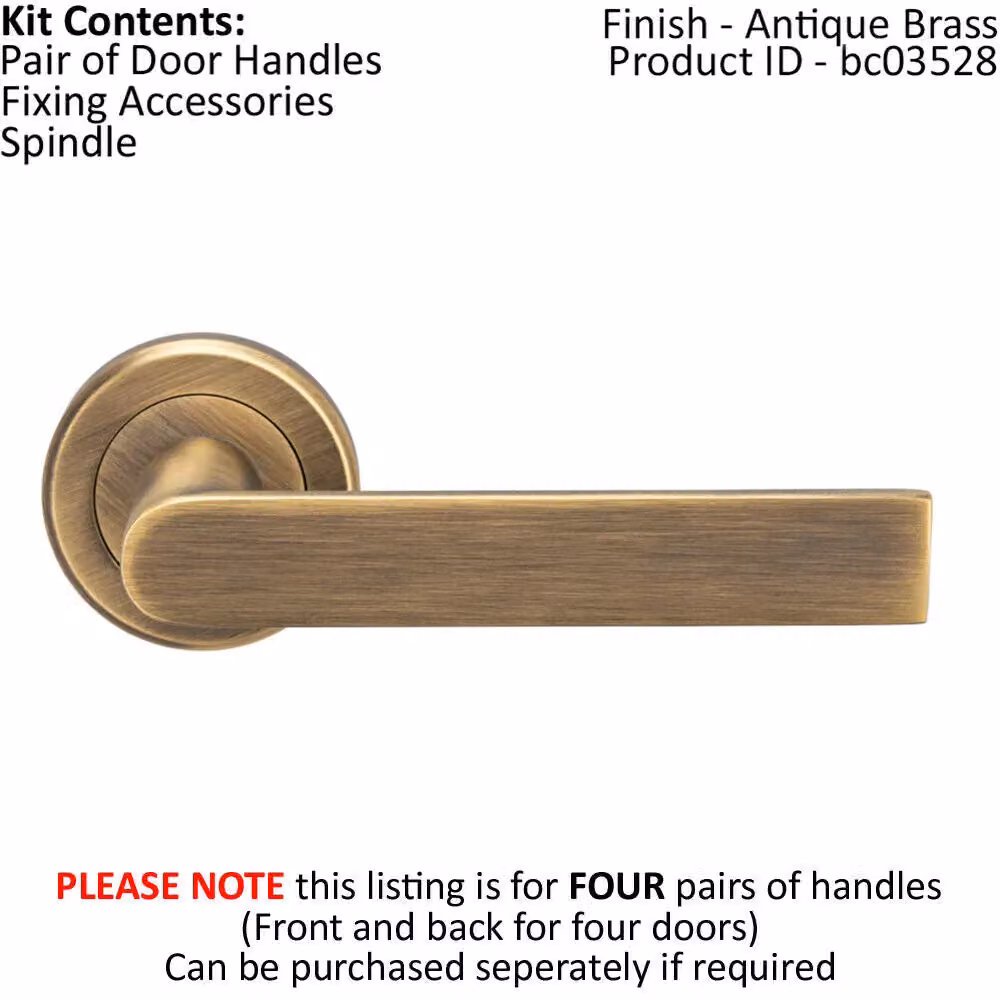 Loops 4x Pair Flat Rectangular Bar Handles on Round Rose in Antique Brass – 2