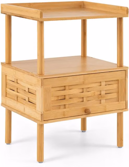 Costway Boho Bamboo and Rattan Nightstand in Brown