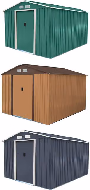 Charles Bentley Metal Garden Storage Outdoor Shed in Grey with Sliding Doors and Side Vent, W: 243.84 cm, D: 304.8 cm, H: 243.84 cm