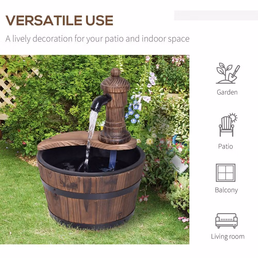 Outsunny Rustic Wood Barrel Tabletop Water Fountain in Brown and Beige – 5