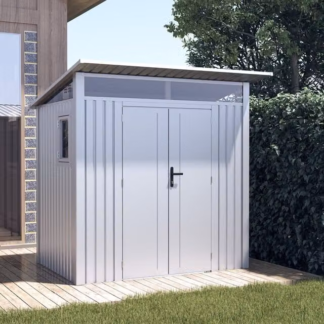 BillyOh Centro II Pent Aluminium Metal Garden Shed with Window in White-Ash