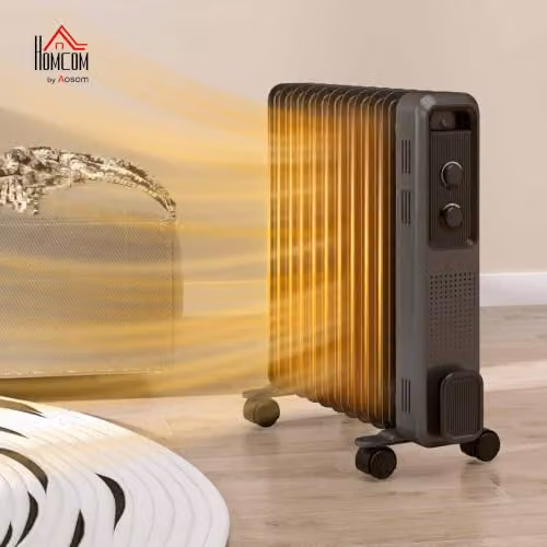 HOMCOM 2500W Oil Filled Radiator Portable Electric Heater in Grey with Thermostat and Overheat Protection – 2