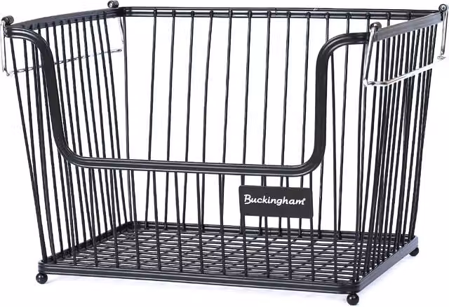Buckingham Black Mesh Metal Stackable Multi-Purpose Storage Organising Basket with Handles W: 30.5 cm, D: 26.5 cm, H: 22 cm