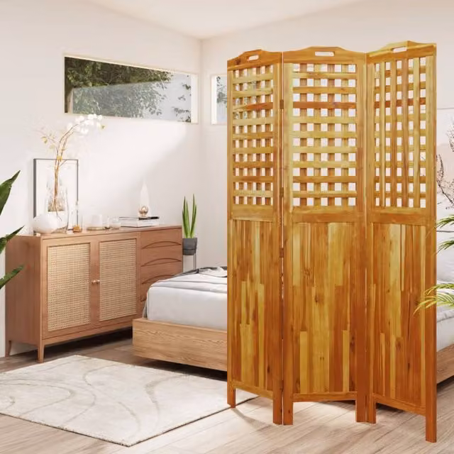Berkfield Home 3-Panel Acacia Wood Room Divider in Brown, H 180 x W 121.5 x D 2 cm – 1