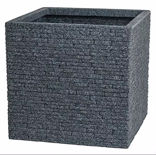 Strata Large Square Slate Effect Planter in Grey, W/D/H: 38 x 38 x 38 cm