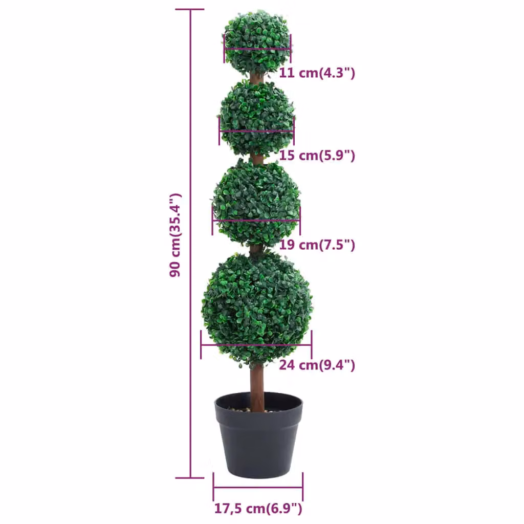 Berkfield Home Artificial Ball Shaped Boxwood Plant in Green with Pot, Height: 90 cm – 5