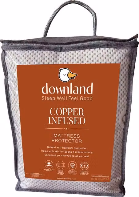Downland White Copper Infused Antibacterial and Breathable Fibre Mattress Protector, W x D: 180 x 200 cm