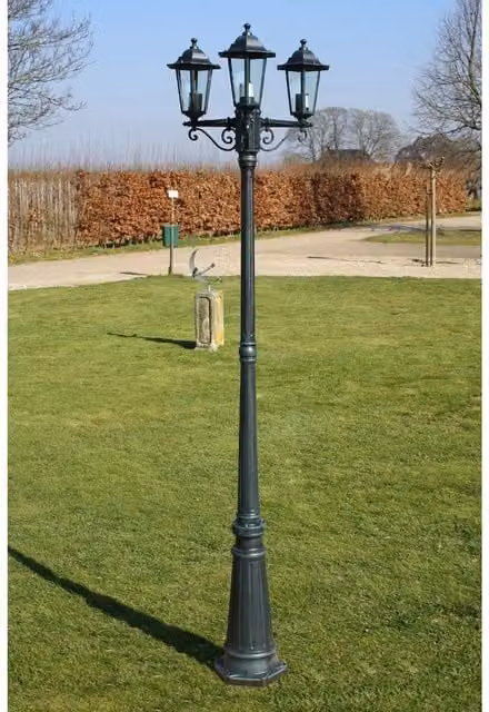 Berkfield Home 3-Arm Aluminium Garden Light Post in Green and Black, Height: 215 cm