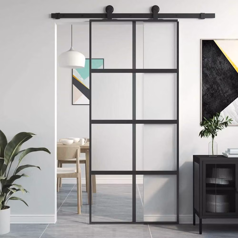 Berkfield Home Minimalist Sliding Door in Black with Transparent Tempered Glass and Aluminium, W: 90 cm, H: 205 cm – 2