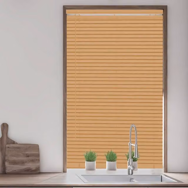 Blinds Outlet Brown Woodgrain Effect PVC Venetian Blinds, Width: 105 cm, Drop: 210 cm