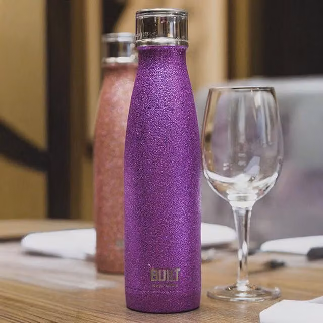 Built Vacuum Insulated Stainless Steel Water Bottle, 500ml, Purple Glitter and Pink