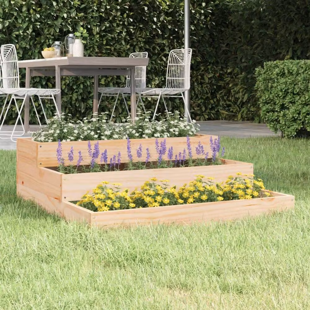 Berkfield Home Beige Solid Wood Pine Planter Tub W: 78 cm, D: 78 cm, H: 27 cm – 2