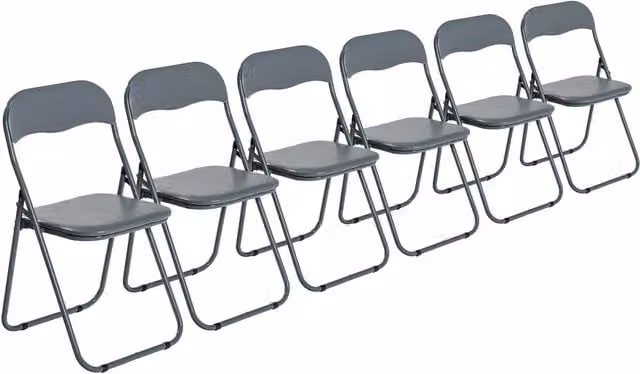 Harbour Housewares Set of 6 Padded Folding Chairs with Metal Frame in Grey