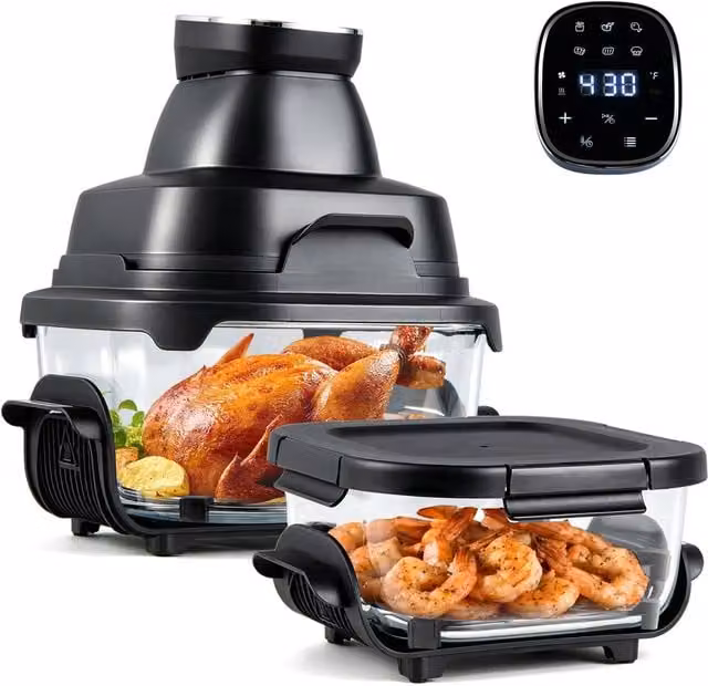 Costway 6-in-1 Portable Glass Air Fryer and Baker with Lids, 1500W, Black – 1