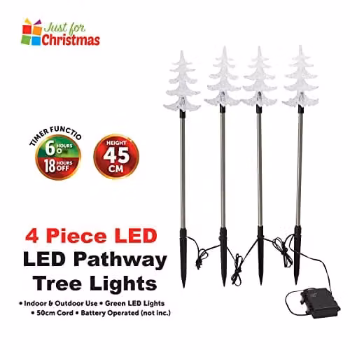 Almineez 4 Pack Crystal Christmas Tree Pre-Lit Green LED Pathway Stake Lights for Indoor and Outdoor Garden Decoration – 3